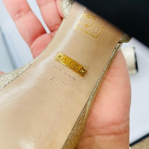 Gucci Galassia Metallic Gold leather GG Marmont ankle strap block heels 40.5 - Picture 9 of 11